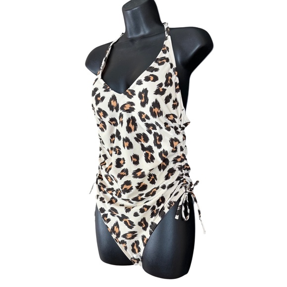 Kona Sol Leopard Print Tortoise Ring Racer Back One Piece Swimsuit Size Medium - Picture 6 of 16